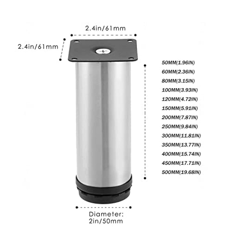 회전 조절 테이블 다리 X4 캐비닛 다리 가구 다리 벤치 다리 테이블 다리 라운드 가구 다리 0-15mm DIY 가구, 500mm(19.68in) ()