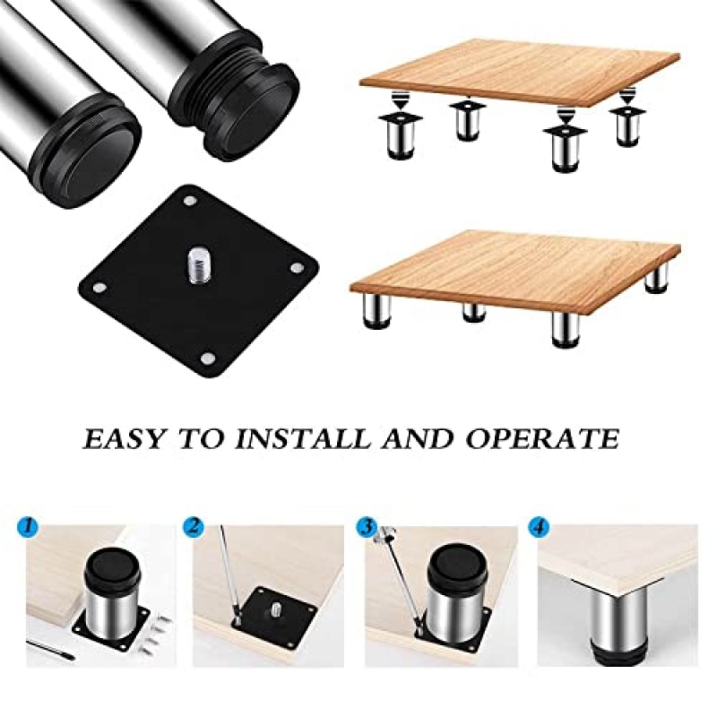 회전 조절 테이블 다리 X4 캐비닛 다리 가구 다리 벤치 다리 테이블 다리 라운드 가구 다리 0-15mm DIY 가구, 500mm(19.68in) ()