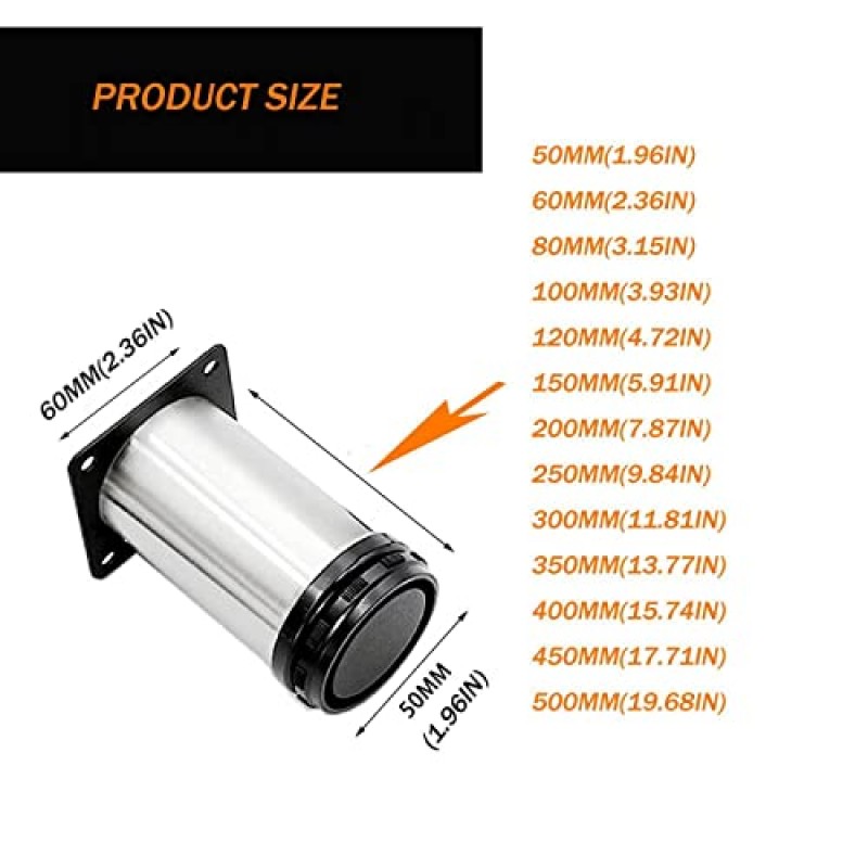 회전 조절 테이블 다리 X4 캐비닛 다리 가구 다리 벤치 다리 테이블 다리 라운드 가구 다리 0-15mm DIY 가구, 500mm(19.68in) ()