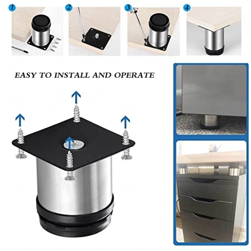회전 조절 테이블 다리 X4 캐비닛 다리 가구 다리 벤치 다리 테이블 다리 라운드 가구 다리 0-15mm DIY 가구, 500mm(19.68in) ()