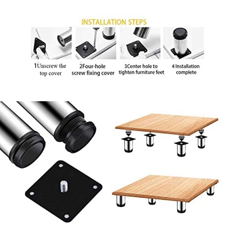 회전 조절 테이블 다리 X4 캐비닛 다리 가구 다리 벤치 다리 테이블 다리 라운드 가구 다리 0-15mm DIY 가구, 500mm(19.68in) ()