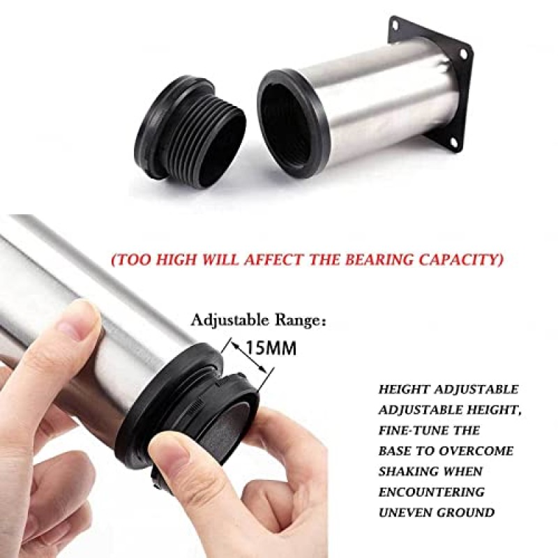 회전 조절 테이블 다리 X4 캐비닛 다리 가구 다리 벤치 다리 테이블 다리 라운드 가구 다리 0-15mm DIY 가구, 500mm(19.68in) ()