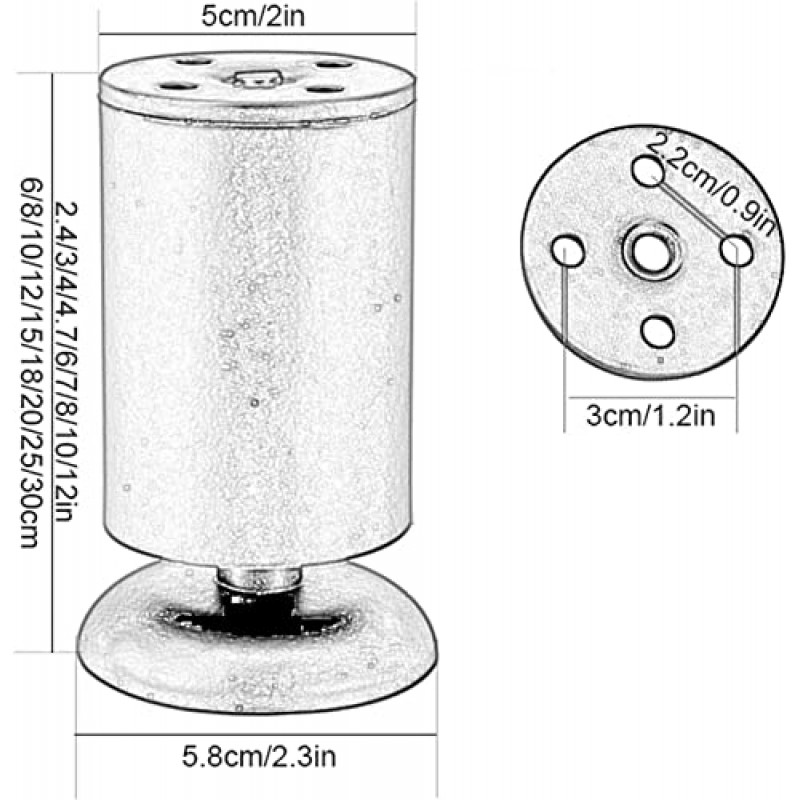 DIY 교체 다리 스테인레스 스틸 가구 다리 금속 캐비닛 피트 침대, 안락 의자, 의자, 소파 장착 나사가있는 지지대 용 조정 가능한 테이블 다리 (색상 : 실버, 크기 : 30cm / 12in)