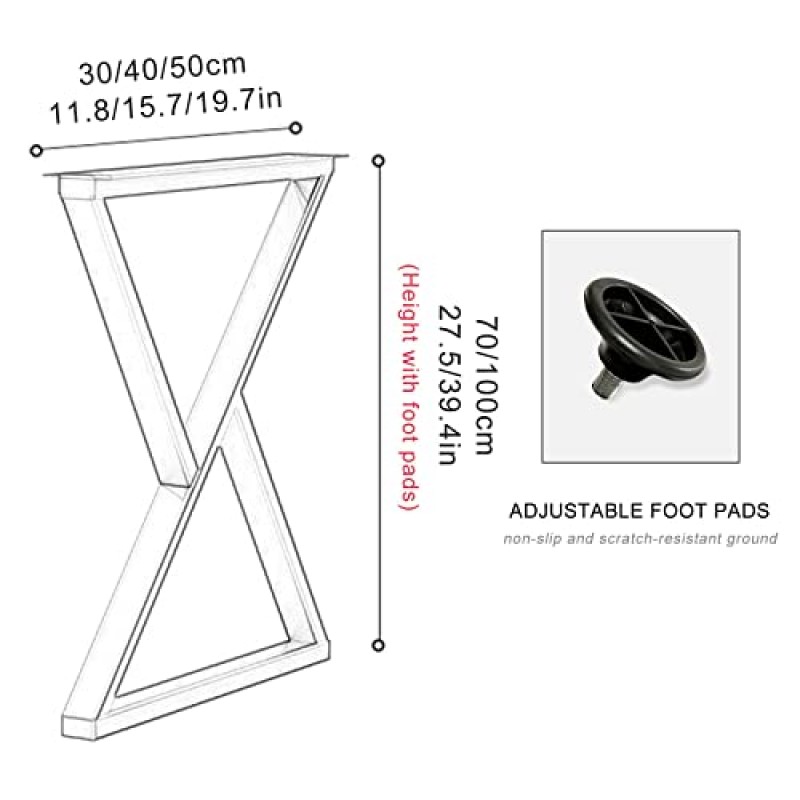 테이블 다리, 금속 테이블 다리, 70cm 100cm 헤비 듀티 산업용 테이블 다리, 바 테이블 다리, 책상 다리, DIY 가구 다리 2개, 조절 가능한 베이스 포함, 골드-50×100cm/19.7×39.4in(색상: 골드, 사이즈