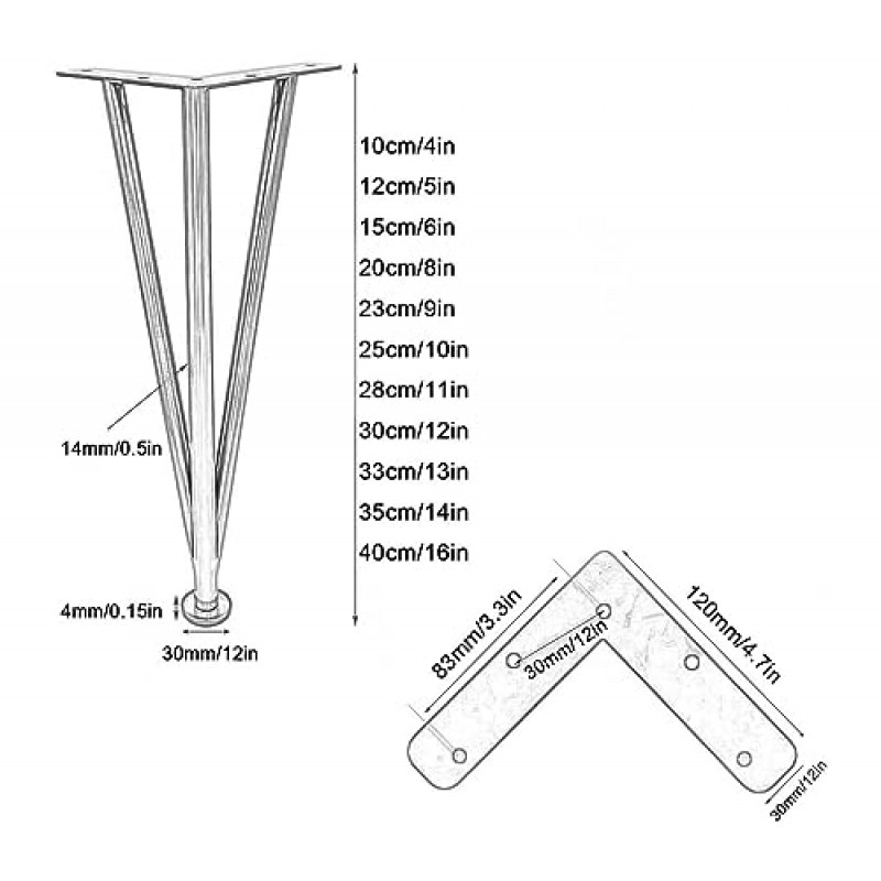 QINY 4PCS 가구 다리 조정 가능한 금속 캐비닛 다리 교체 피트 재사용 가능한 삼각형 DIY 소파 다리 소파/테이블/캐비닛 23.8.16S(색상: 골드, 크기: 20cm/8in)용 기본 플레이트 보호 장치 포함