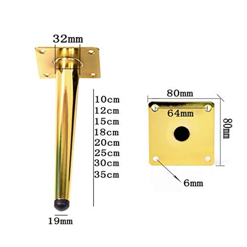 가구 다리 직선 가구 다리 - 캐비닛 다리 4 황금 - 금속, DIY 하드웨어 가구 액세서리, 내하중 800Kg, TV 캐비닛 의자 소파 카운터 팩, 옷장 발