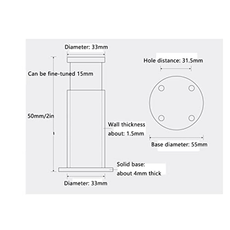 4 팩 가구 다리, 알루미늄 합금 조정 가능한 캐비닛 발, 금속 소파 침대 발, 의자, 오토만, TV 캐비닛, 의자, 커피 테이블, TV 스탠드, 아침 식사 바, DIY 가구, 검정색, 50 mm / 2 인치 lianshanwang