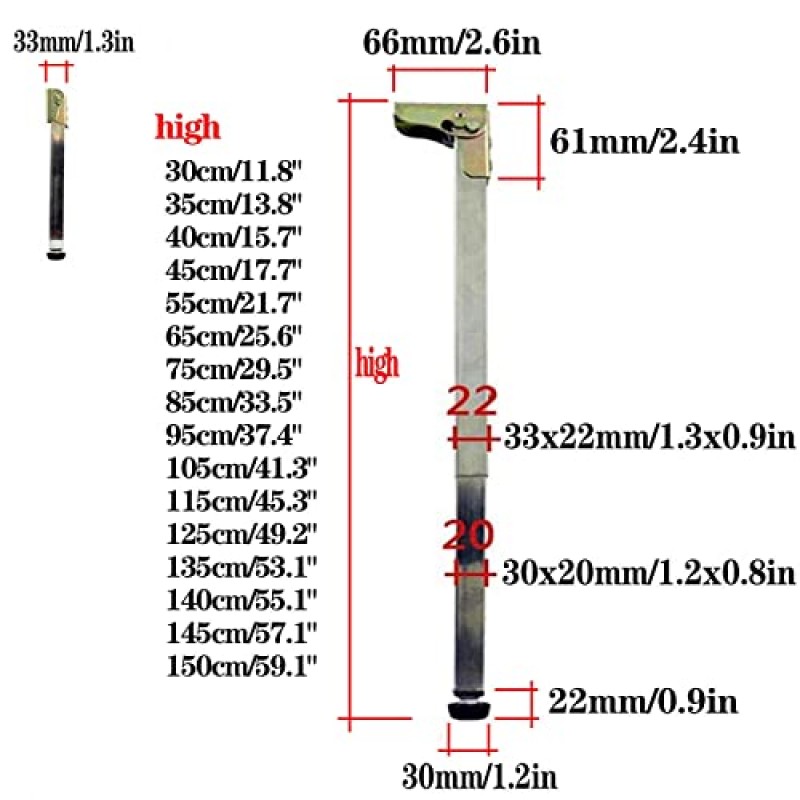 ISolay 스테인레스 스틸 DIY 가구 다리, 접이식 및 텔레스코픽 바 다리 베이스와 나사를 보호하기 위한 조정 가능한 바 지지대 기둥으로 푸시-풀 리프팅 식사(크기: 55.1')