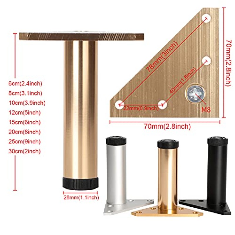 BOCNYC DIY 가구 피트 금속 다리 지원 발 소파 커피 테이블 TV 스탠드 교체 피트 조절 가능 4Pcs 15cm(6inch)