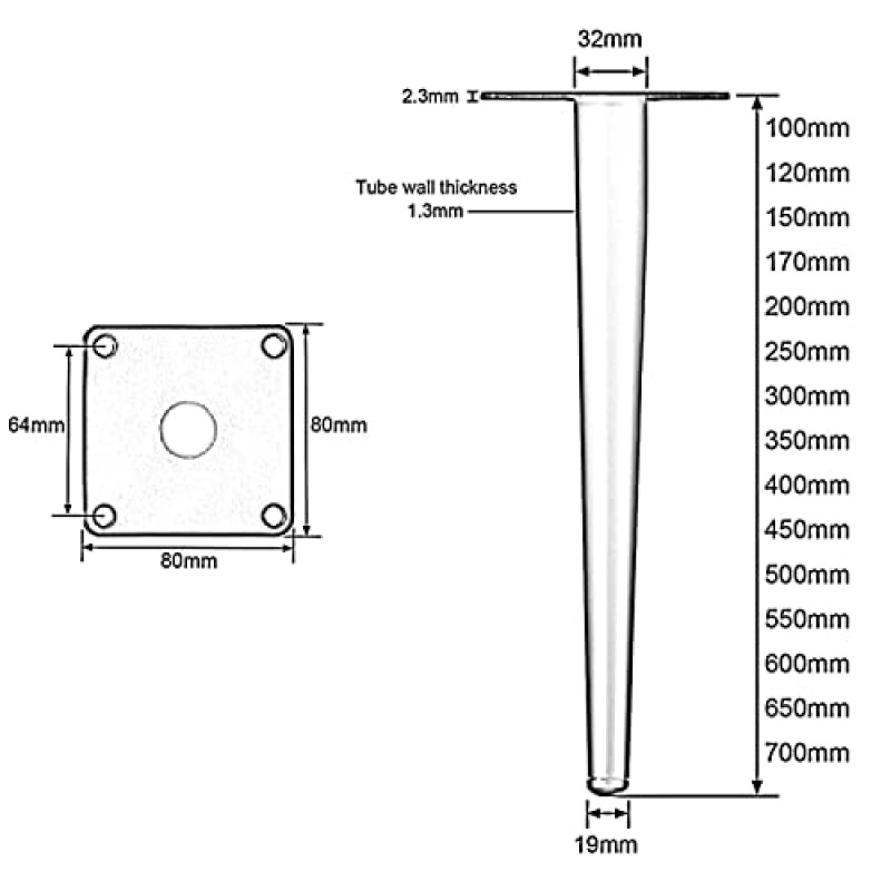 EZZON 금속 가구 다리 4개 세트, 원뿔 가구 지지 다리 발, 캐비닛 다리, DIY 교체, 소파, 책상 침대 옆 및 기타 가구 다리용 (색상: 골드, 크기: 250mm)