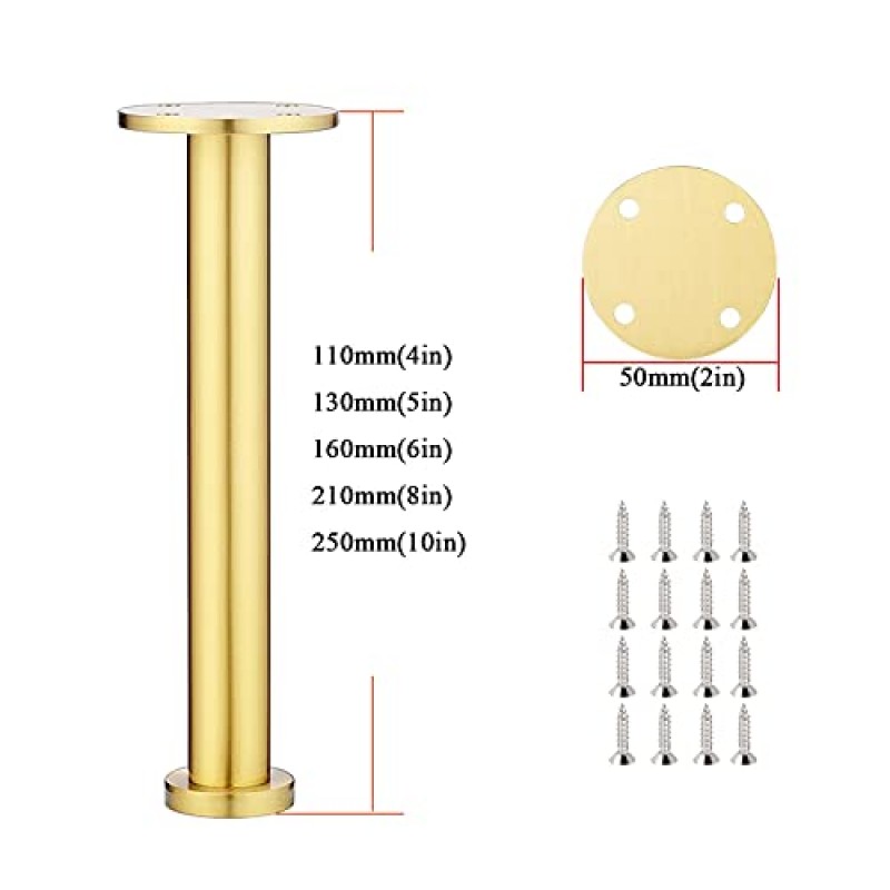 4개의 가구 다리 세트 단단한 구리 교체 다리 조절 가능, 거친 나사, 안정적이고 느슨하지 않음, 찬장 다리, 쉬운 설치, 사이드 테이블, DIY 가구, 라이저 다리(크기: 110mm(4인치))