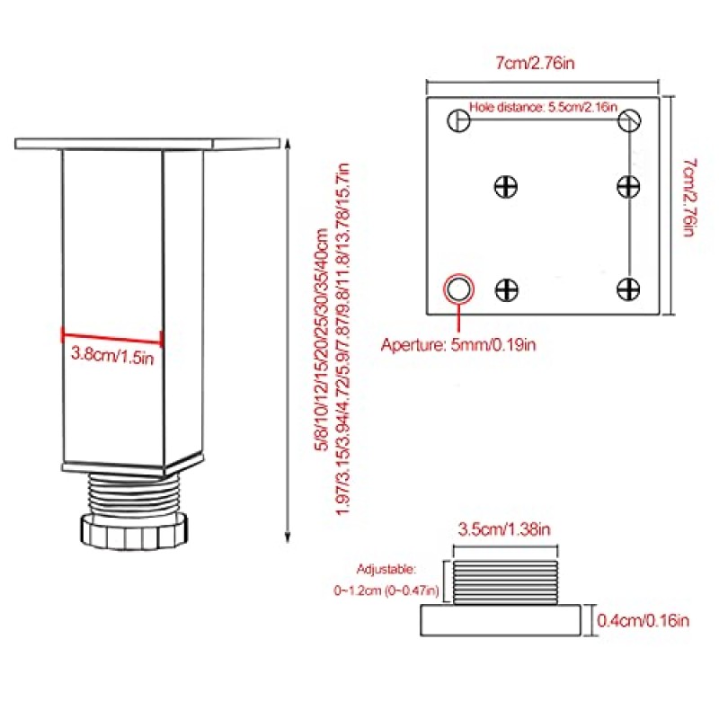 JAMCHE 4 Pcs 금속 가구 다리, DIY 교체 다리, 알루미늄 합금 테이블 다리 조절 가능, 캐비닛 다리, 커피 테이블 다리, 책상 다리, 검정/흰색 가구 다리, 맞춤형, White-15cm/5.9in