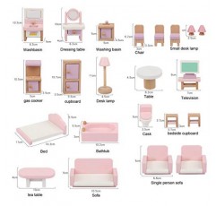 22 조각 나무 인형 집 가구 액세서리 1:12 규모 나무 장난감 인형 집 가구 소녀 인형 거실, 주방, 식당, 침실, 욕실
