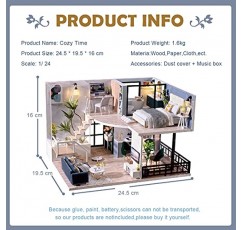 Fsolis DIY 인형의 집 미니어처 키트(가구 포함), 먼지 커버가 있는 3D 목조 주택, 인형 집 키트(L32)