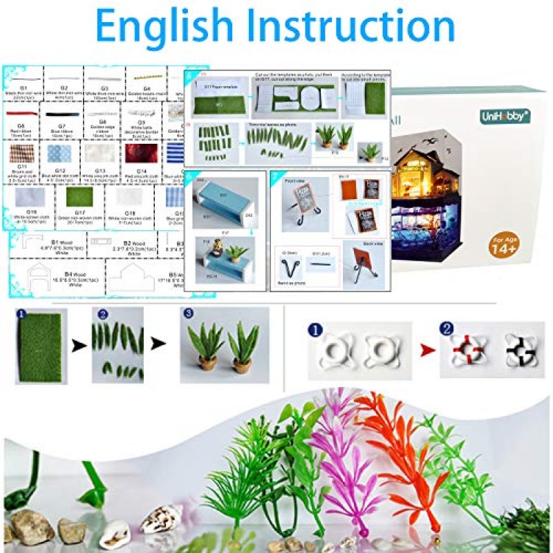 DIY 소형 인형의 집 키트, UniHobby DIY 인형의 집 키트 작은 집 나무 장난감 선물 가구 먼지 방지 LED 조명 성인용