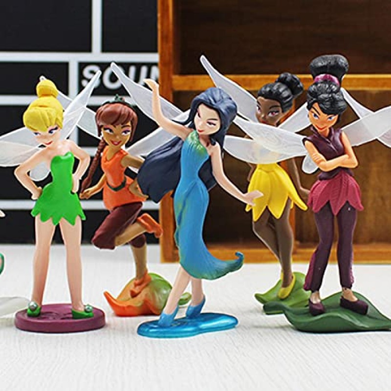 Inan 요정 미니어처 피규어, 7 Pcs 요정 픽시 소녀 플라이 윙 컬렉션 Playset 인형 케이크 토퍼 DIY 인형 집 풍경 장면 요정 정원 식물 냄비 장식, 3.9 높이