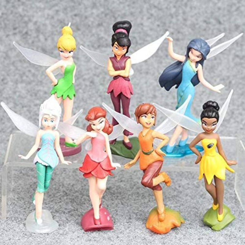 Inan 요정 미니어처 피규어, 7 Pcs 요정 픽시 소녀 플라이 윙 컬렉션 Playset 인형 케이크 토퍼 DIY 인형 집 풍경 장면 요정 정원 식물 냄비 장식, 3.9 높이