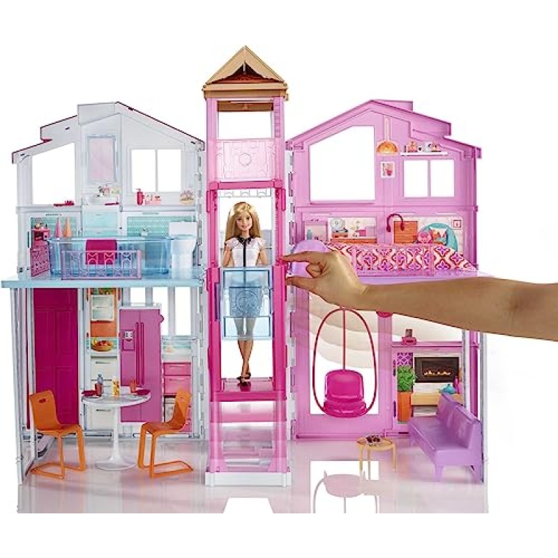 바비 인형 집, 방 4개가 있는 3층짜리 타운하우스, 옥상 라운지, 그네의자를 포함한 가구 및 액세서리(아마존 독점)