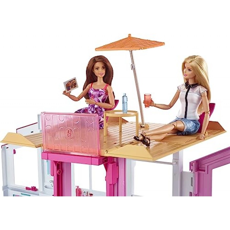 바비 인형 집, 방 4개가 있는 3층짜리 타운하우스, 옥상 라운지, 그네의자를 포함한 가구 및 액세서리(아마존 독점)
