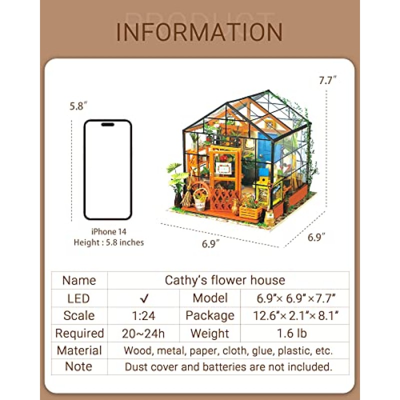 Rolife DIY 소형 인형의 집 키트, 가구와 LED가 있는 그린 하우스, 나무 인형의 집 키트, 여성과 소녀를 위한 최고의 생일 및 발렌타인 데이 선물