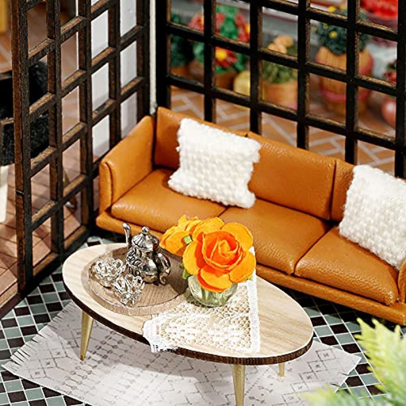 가구가 포함된 CUTEBEE 인형의 집 미니어처, DIY 나무 인형의 집 키트 및 먼지 방지, 창의적인 방 아이디어(Forest Tea Shop)