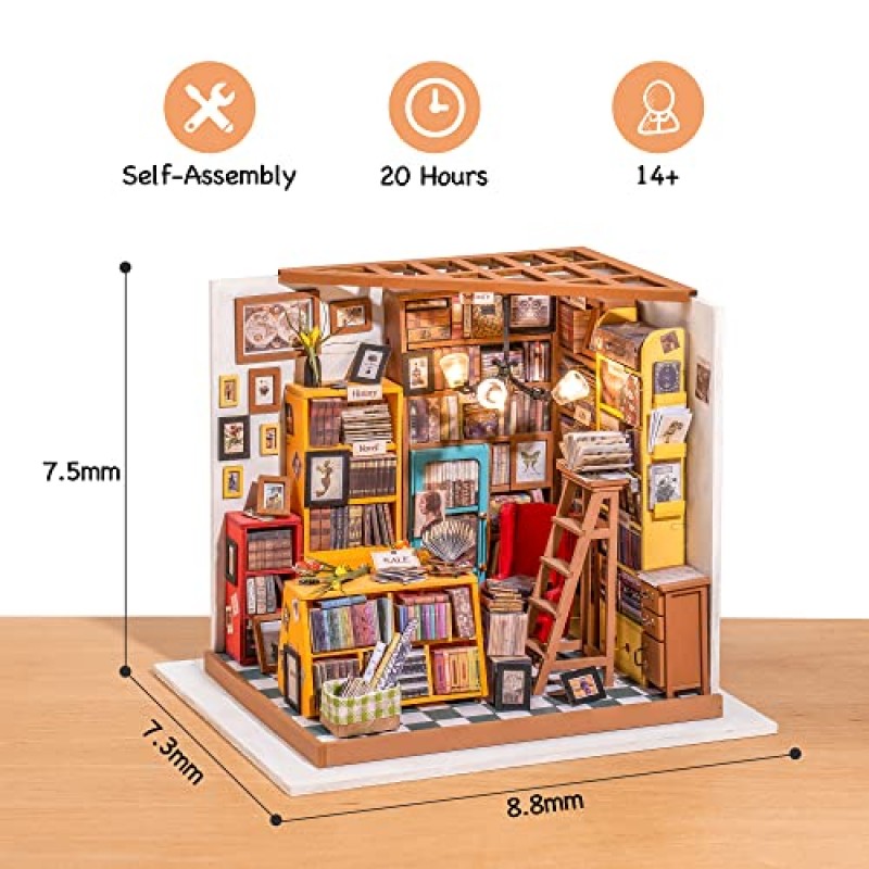 ROBOTIME 인형의 집 키트 소형 DIY 도서관 하우스 키트 십대를 위한 최고의 생일 선물