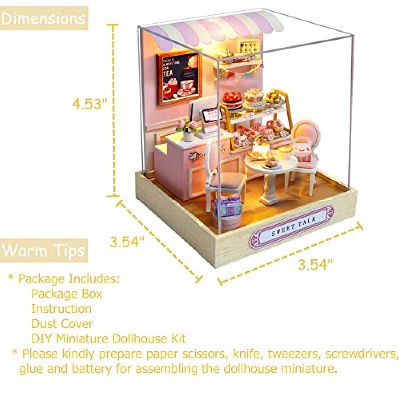 TuKIIE DIY 소형 인형 집 키트(가구 포함), 1:24 스케일 크리에이티브 룸 미니 나무 인형 집 플러스 어린이 청소년 성인을 위한 방진(달콤한 이야기)