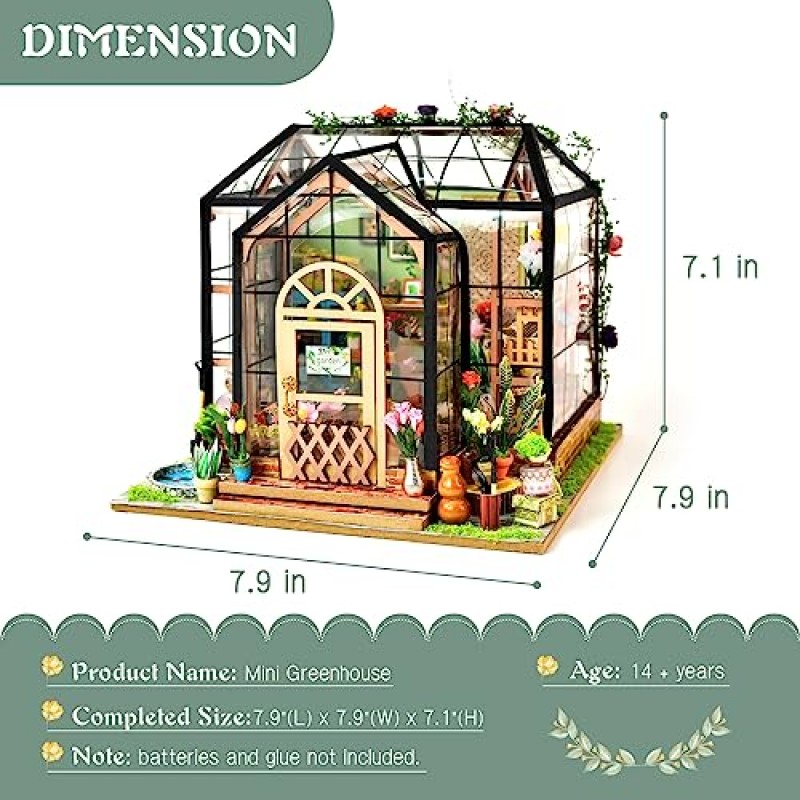ZNCMRR DIY 소형 인형의 집 나무 세트 - LED, 녹색 공예, 미니 가구 키트, 여성과 소녀를 위한 창의적인 생일 선물을 갖춘 3D 나무 퍼즐 가든 하우스(가든 하우스)