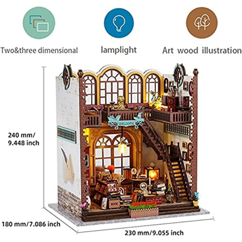 DIY 미니어처 인형의 집 키트, 작은 집 키트 미니어처 하우스 키트 매직 서점 - 성인을 위한 수제 공예품 선물 - 모델 구축 키트 - 창의적이고 재미있는 DIY 키트