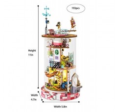 손으로 공예 DIY 소형 인형의 집 키트 - 신비한 세계 블루미 하우스 3D 모델 목조 주택 건축 키트(LED 조명 포함) 투명 디스플레이 퍼즐 성인 및 청소년 안전하고 무독성 목재 DS002