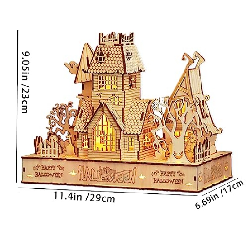 3D 나무 할로윈 유령의 집 퍼즐, 어둠의 유령의 집 퍼즐에서 나무 창조적 발광, 성인과 어린이를 위한 조립 모델 구축 키트, 할로윈 장식 모델 키트