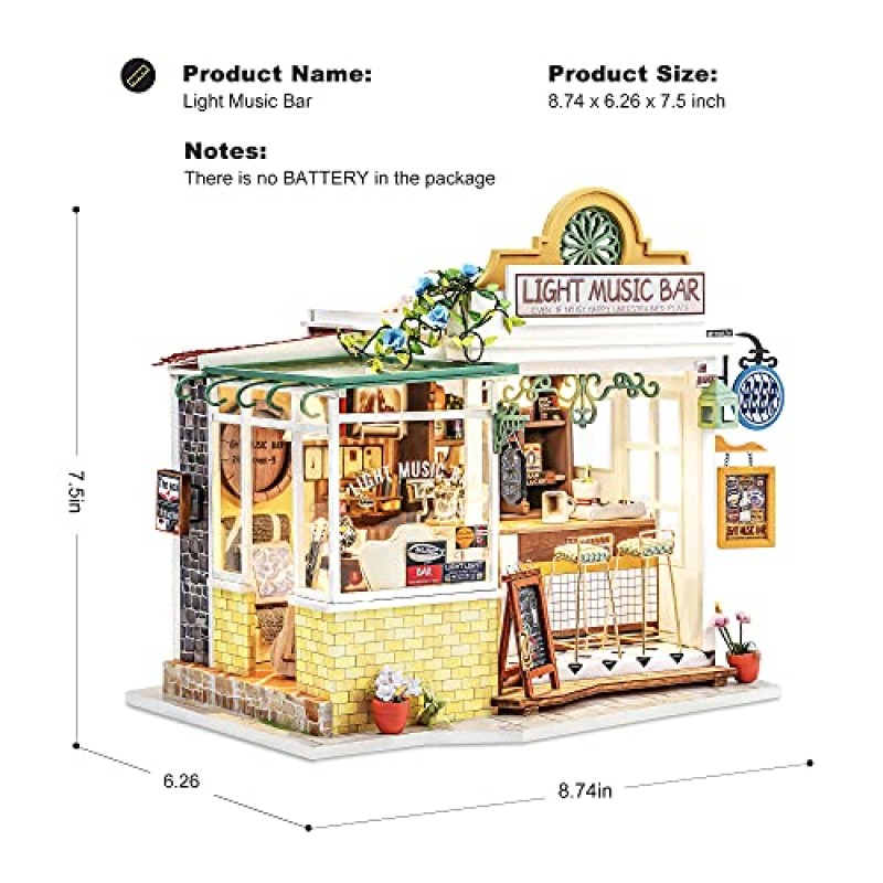 ROBOTIME DIY 인형 집 미니어처 나무 조명 음악 바 키트(LED 포함)는 성인을 위한 소형 공예 키트 구축 괜찮은 선물