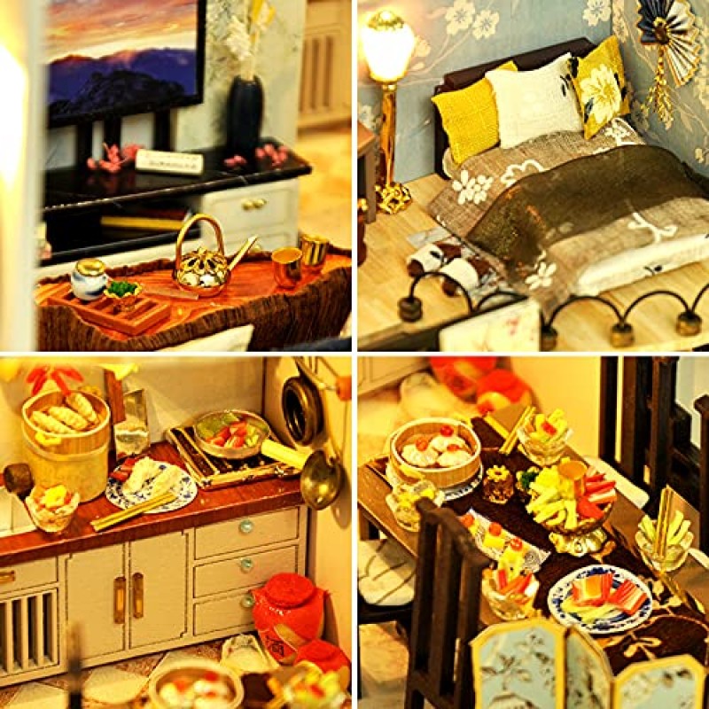 Flever 인형의 집 미니어처 DIY 하우스 키트, 중국 스타일, 로맨틱한 발렌타인 선물을 위한 가구가 있는 크리에이티브 룸(대나무 그림자 Jiangnan)