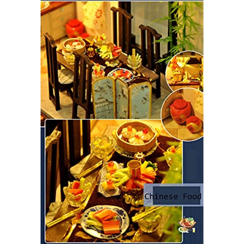 Flever 인형의 집 미니어처 DIY 하우스 키트, 중국 스타일, 로맨틱한 발렌타인 선물을 위한 가구가 있는 크리에이티브 룸(대나무 그림자 Jiangnan)