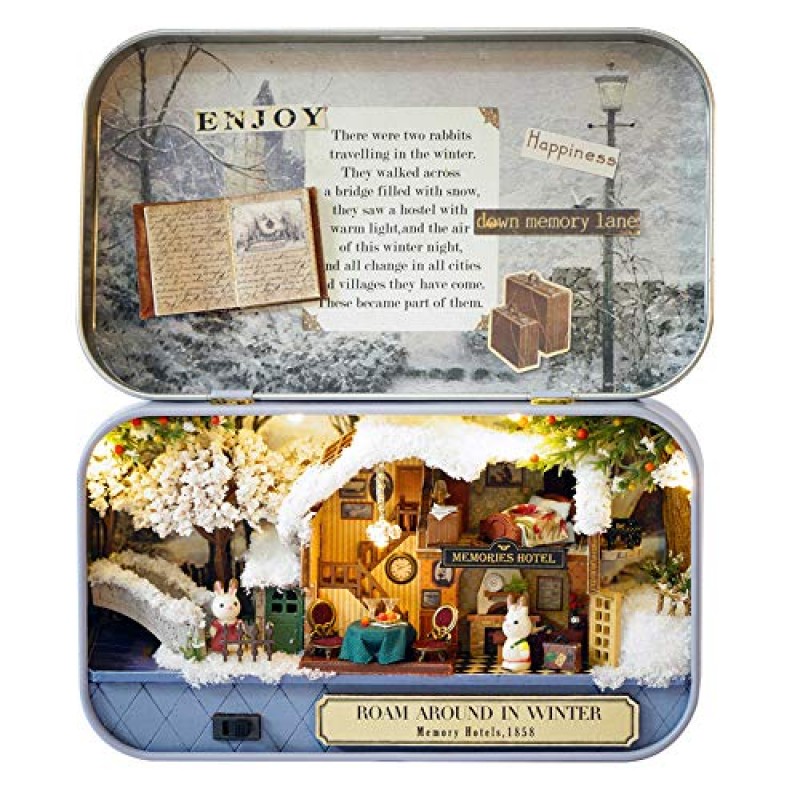 MAGQOO 3D 나무 인형의 집 미니어처 DIY 인형 하우스 키트(가구 포함), 1:24 DIY 박스 극장 키트(3개 팩)