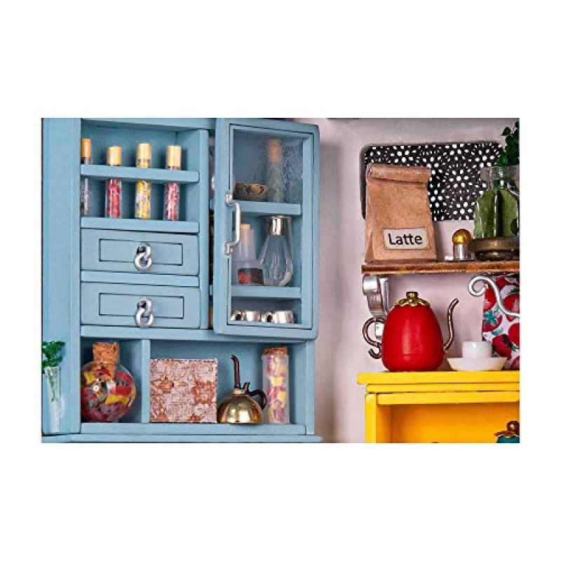 핸드 크래프트 DIY 소형 인형의 집 키트 - 조이의 거실 3D 모델 LED 조명이 있는 작은 집 건물 목재 조립식 조각 퍼즐 성인과 청소년을 위한 1:24 규모 공예 DG141