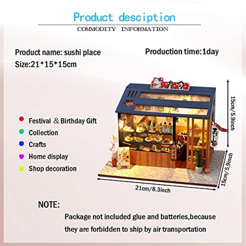 가구와 LED 조명을 갖춘 SYW 소형 인형의 집, 일본 모델 키트 나무 인형의 집, 1:24 규모의 목조 수제 건물 모델 퍼즐 장난감(스시 가게)