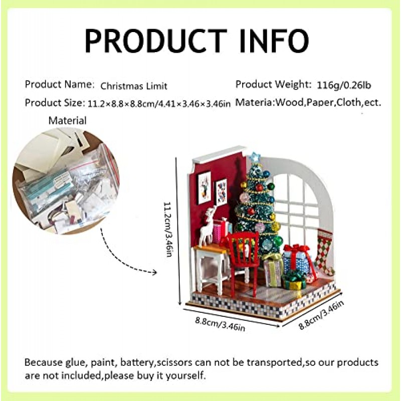Montidey DIY 소형 인형 집 키트 Led 조명으로 가구 3D 나무 모델 장난감 가져 오기 1:24 규모 크리 에이 티브 룸 크리스마스 생일 선물 (크리스마스 제한)