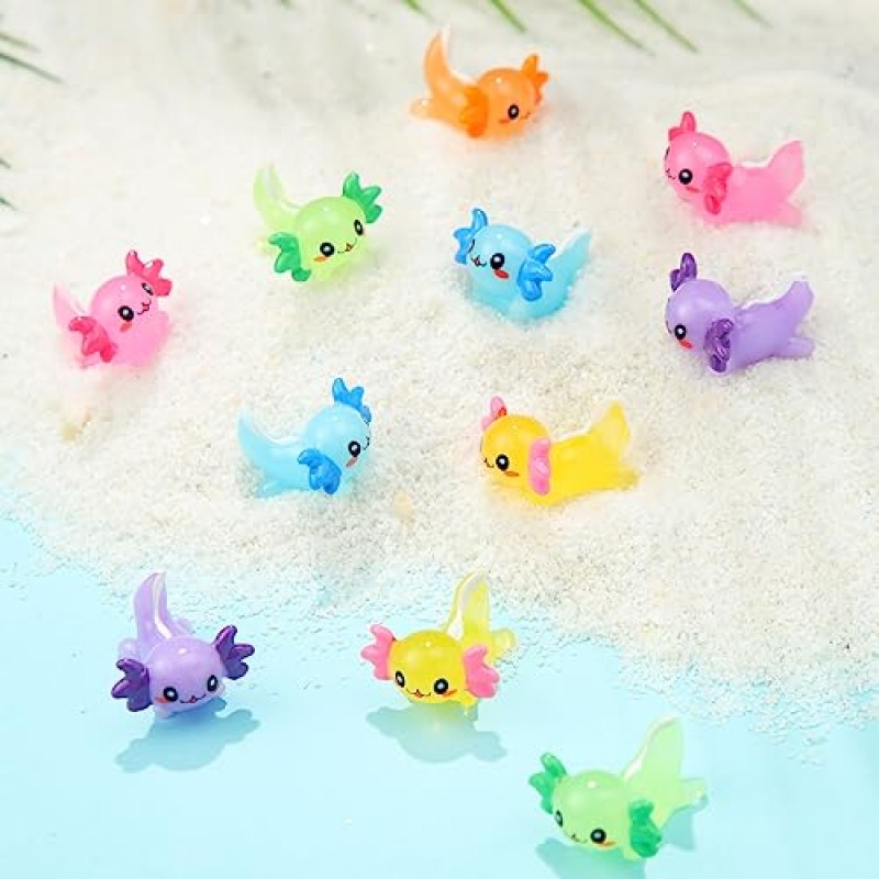 Junkin 48 Pcs 미니 Axolotl 수지 매력 미니 Axolotl 수지 입상 장난감 소형 Axolotl 장식 DIY 정원 인형 집 생일 파티 장식 수족관을위한 작은 동물 피규어