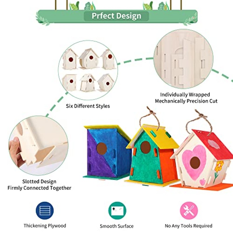 ILHSTY 18 팩 어린이를 위한 대형 페인트칠이 가능한 DIY 목조 새집 키트, 어린이 공예 공예 수업 파티를 위한 목재 주택 생일, DIY 공예 및 예술 어린이가 건축하고 디자인할 수 있는 새집 키트(18)