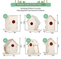ILHSTY 18 팩 어린이를 위한 대형 페인트칠이 가능한 DIY 목조 새집 키트, 어린이 공예 공예 수업 파티를 위한 목재 주택 생일, DIY 공예 및 예술 어린이가 건축하고 디자인할 수 있는 새집 키트(18)