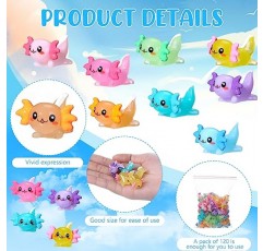 Liliful 120 Pcs 미니 수지 Axolotl 장난감 핑크 Axolotl 선물 미니 수지 동물 Axolotl 생일 장식 DIY 공예에 대한 소형 Axolotl 입상 Axolotl 매력 정원 풍경 수족관 장식품