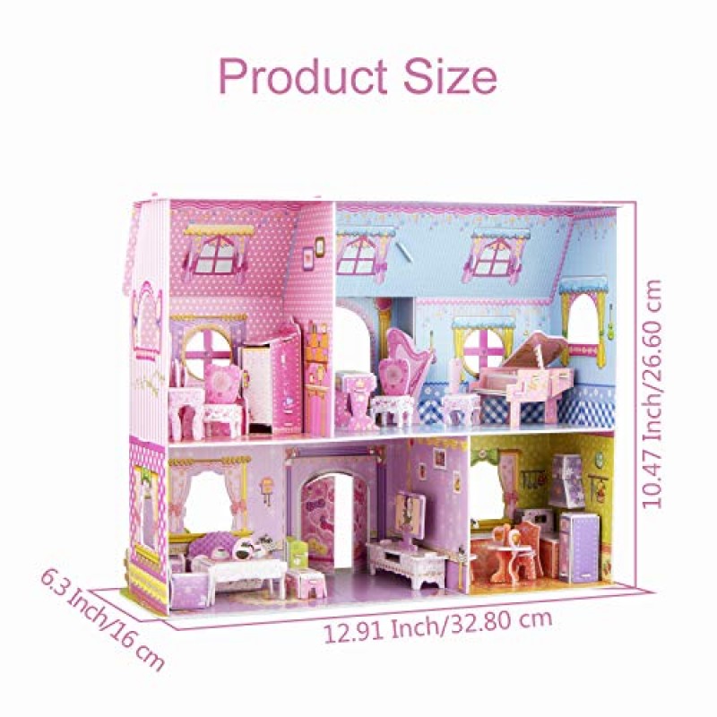 WISESTAR 대형 공주 성 3D 퍼즐 소녀를 위한 모델 인형 집 키트, 가구가 포함된 92PCS 동화 집, 어린이와 성인을 위한 교육 장난감 생일 선물 - 8세 이상 어린이에게 적합