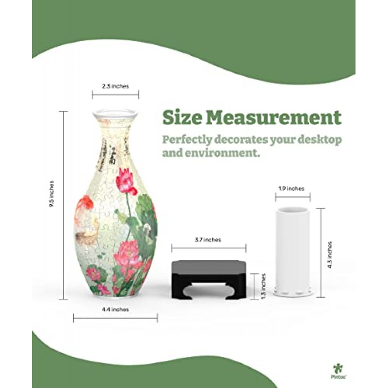 핀투 3D 퍼즐 꽃병 160개의 곡선 플라스틱 퍼즐 조각으로 만든 독특한 꽃병 꽃꽂이 및 가정 장식을 위한 집들이 선물 - [S1024] (반투명, 연꽃이 있는 잉어)
