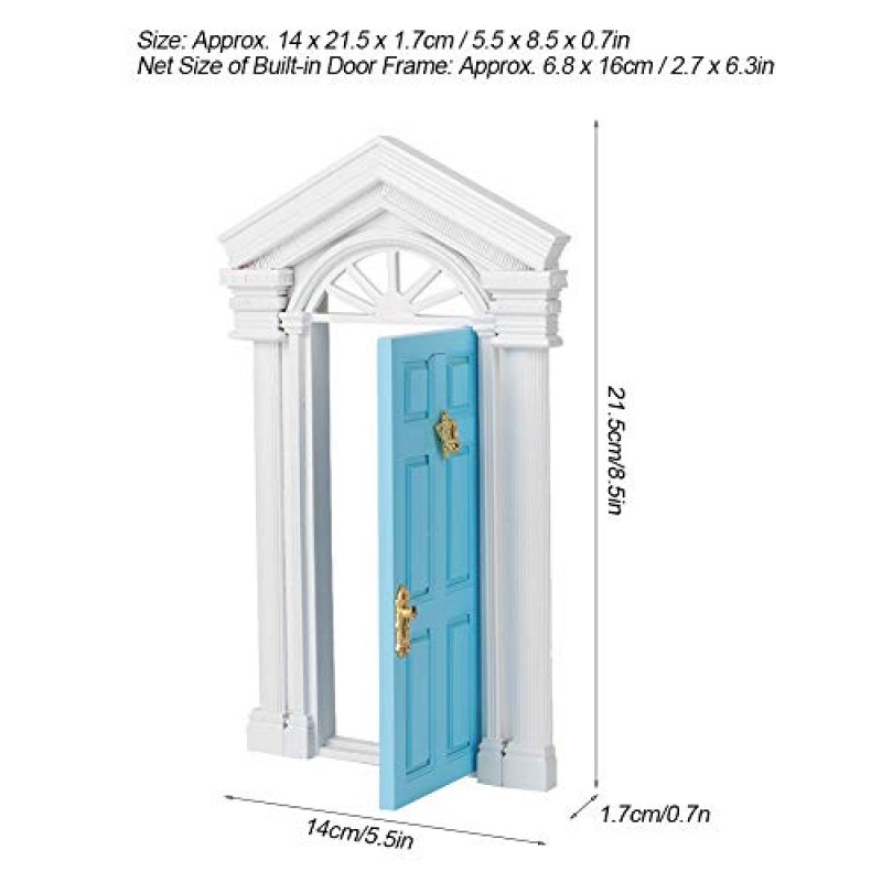 1:12 인형의 집 미니어처 도어 미니 요정 나무 자작나무 도어 오프닝 액세서리 장식 장식품(블루)