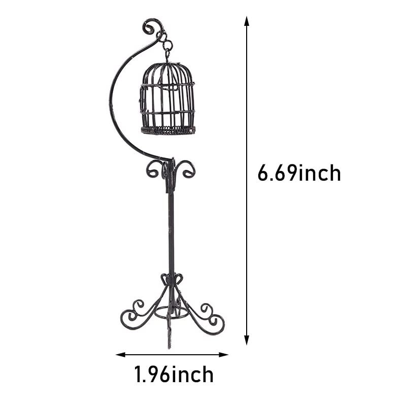 인형 집 새장 1:12 스케일 액세서리 소형 새장 바닥 스탠드 개방형 케이지 합금 새장 모델 미니 하우스 장식 장식품 (검은색)