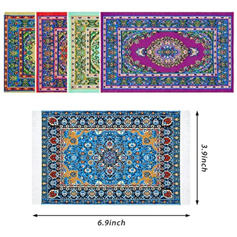 G0lden & Mang0 4Pcs 인형 집 장식 세트, 2Pcs 1:6 규모 인형 집 플라스틱 DIY 의자, 2Pcs 소형 카펫 터키 러그 미니 가구 장난감 여러 가지 빛깔의