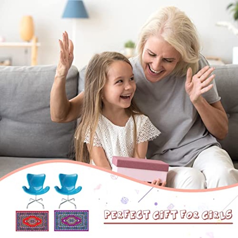 G0lden & Mang0 4Pcs 인형 집 장식 세트, 2Pcs 1:6 규모 인형 집 플라스틱 DIY 의자, 2Pcs 소형 카펫 터키 러그 미니 가구 장난감 여러 가지 빛깔의