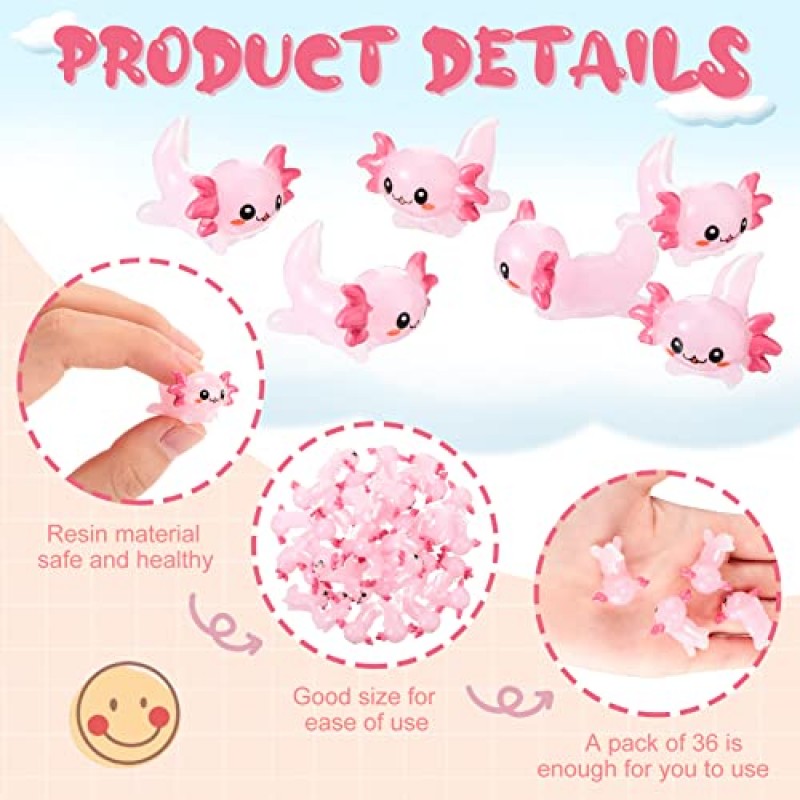 Wettarn 36 Pcs 동물의 매력 미니 수지 Axolotl 핑크 작은 Axolotl 장난감 미니 동물 미니 수지 피규어 DIY 공예 미니어처 피규어 정원 풍경 수족관 인형 집 장식 생일 파티