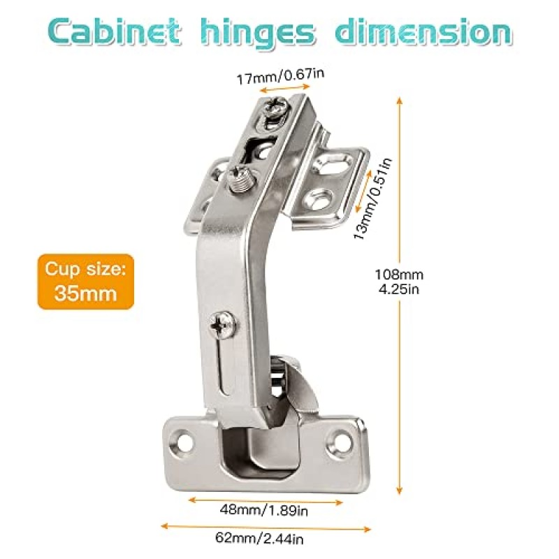 코너 캐비닛 경첩, 135도 파이 코너 주방 캐비닛 도어 하드웨어 경첩, 나사가 있는 전체 오버레이 찬장 경첩 2팩